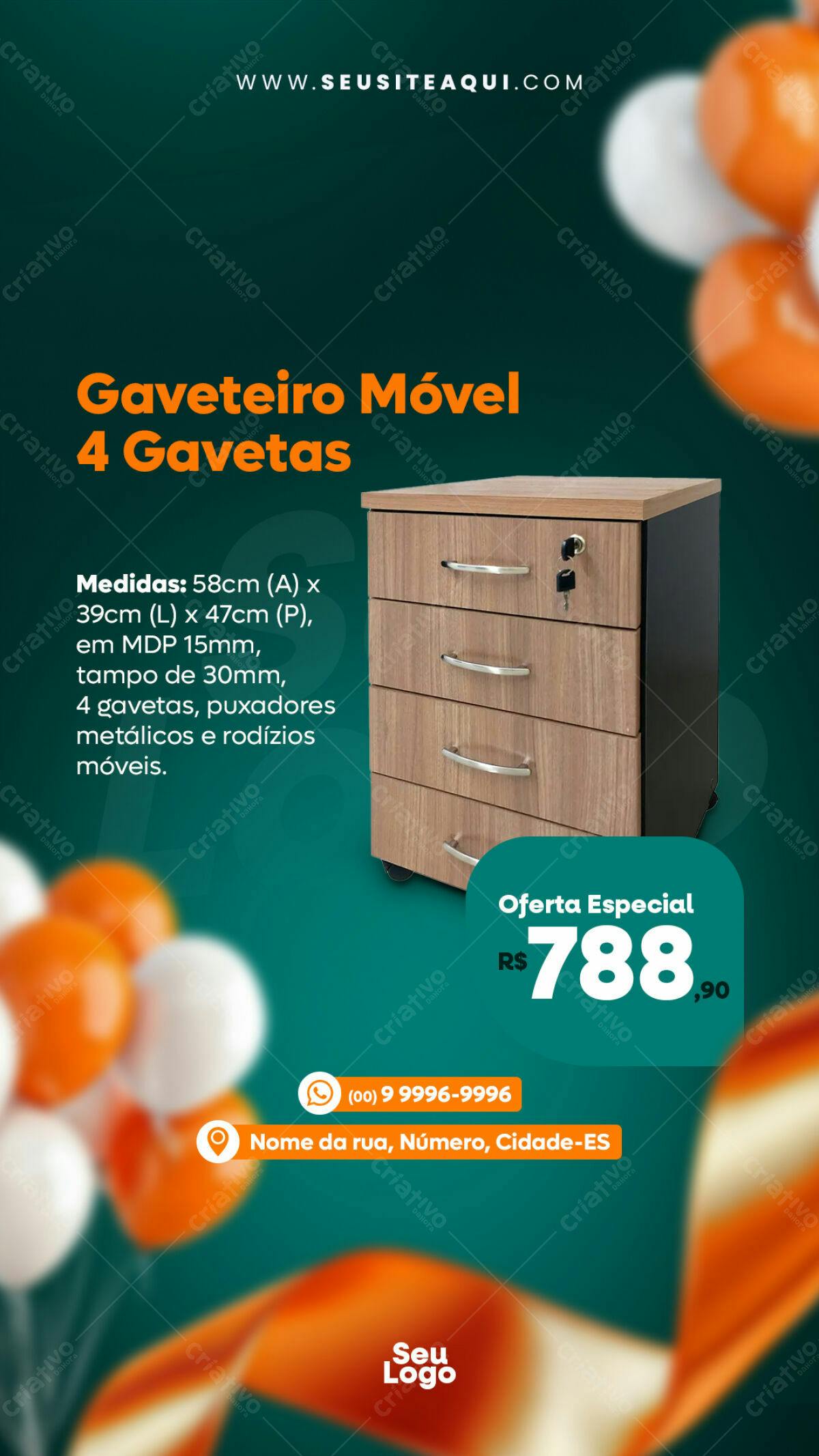 Flyer para Venda de Gaveteiro Móvel PSD Editável