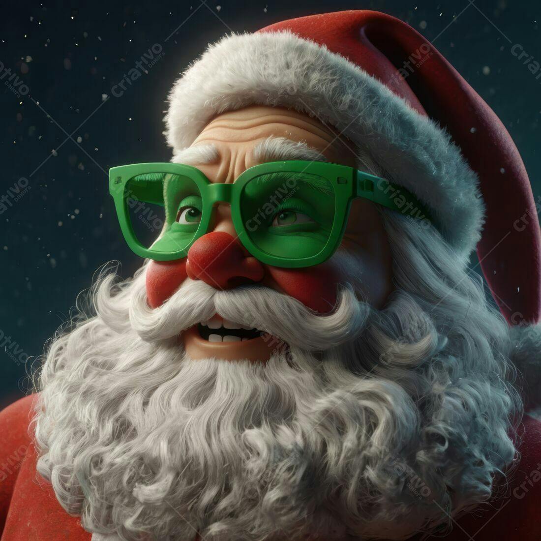 Papai Noel moderno com óculos verdes