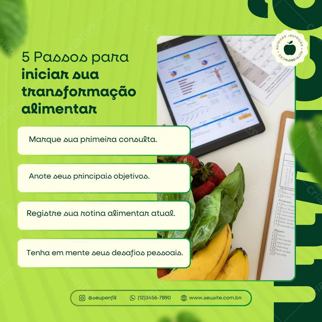 Post para Instagram sobre Nutrição PSD Editável