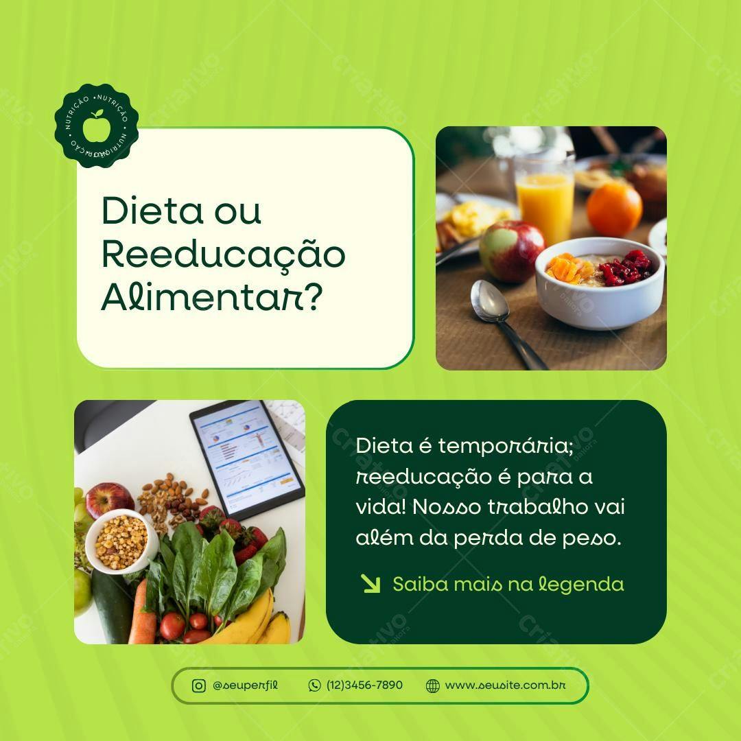 Post para Redes Sociais sobre Reeducação Alimentar PSD Editável