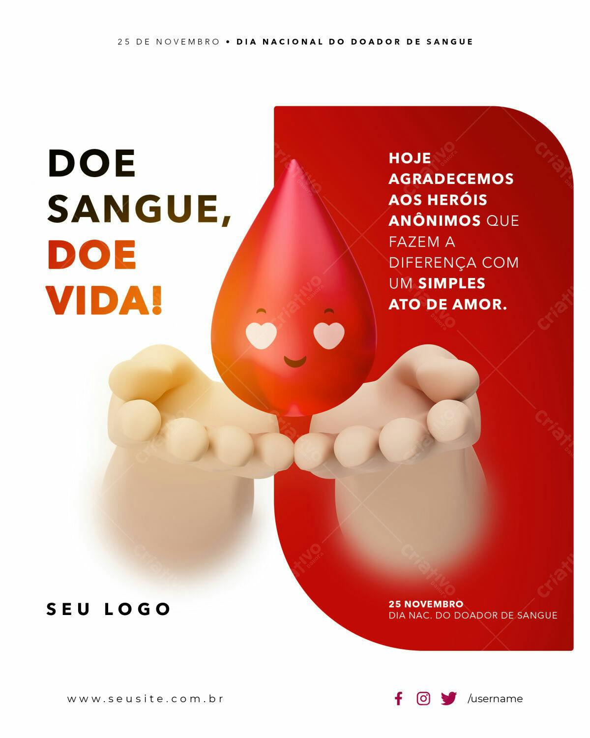 Post para Dia Nacional do Doador de Sangue PSD Editável