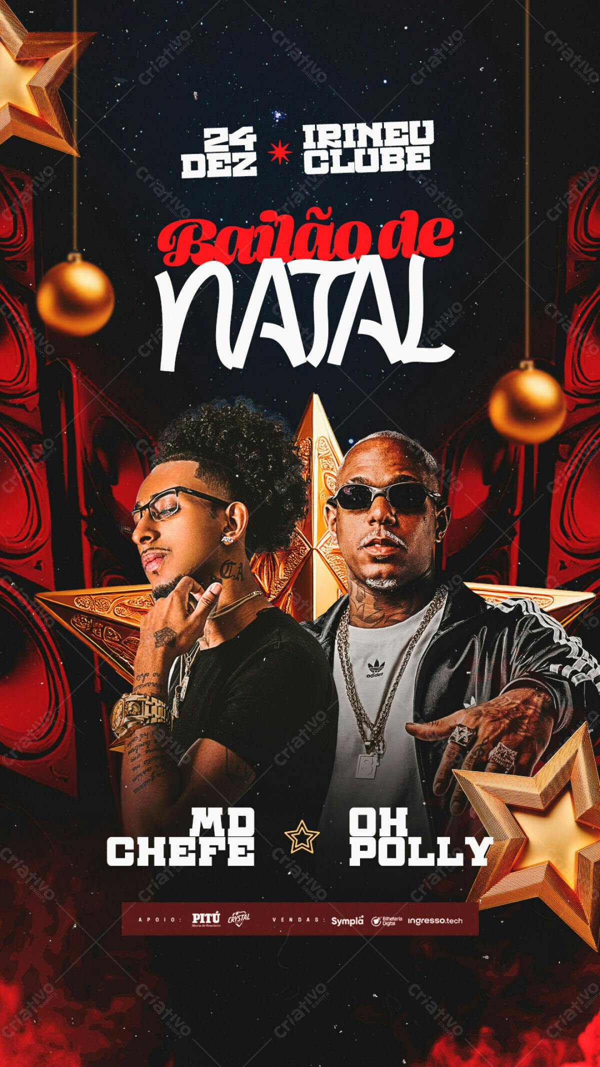 Flyer para Bailão de Natal com MC Chefe e Oh Polly PSD Editável