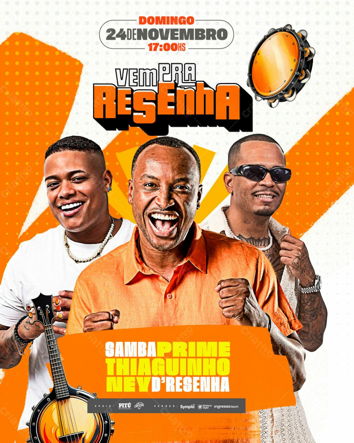 Flyer para Samba Prime com Thiaguinho e Ney D'Resenha PSD Editável