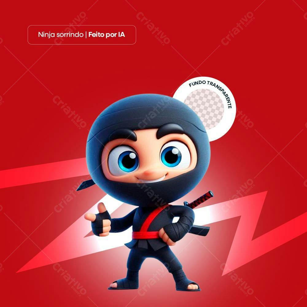 Ninja sorridente em fundo vermelho