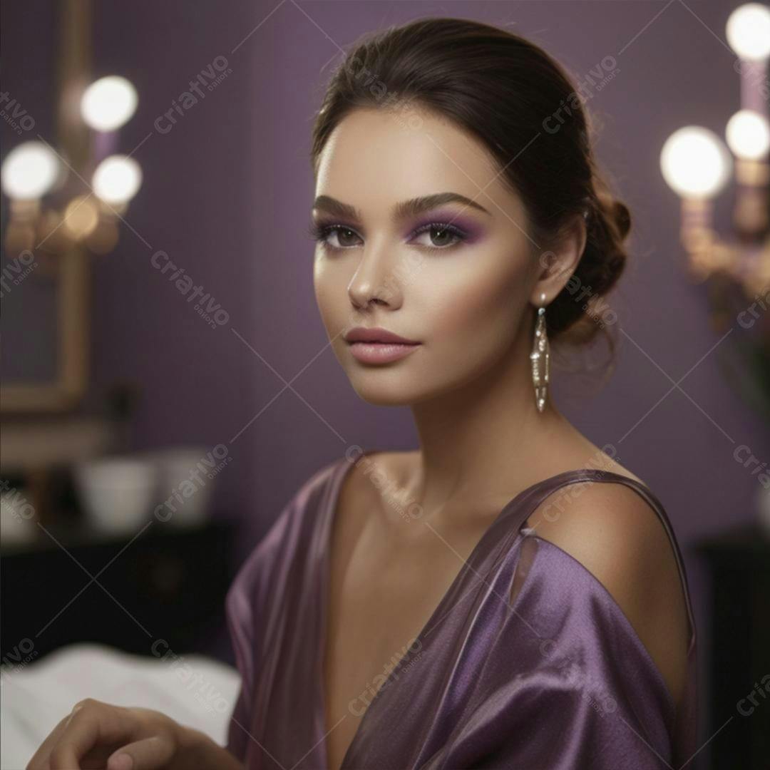 Modelo usando vestido roxo elegante