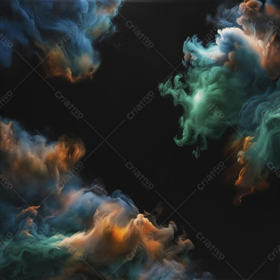 Nuvens de tinta abstratas azuis laranjas e verdes