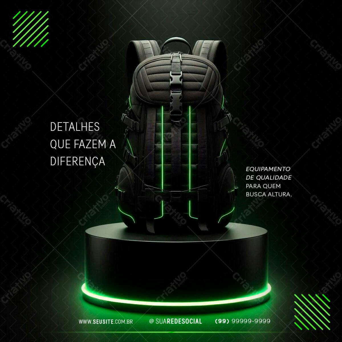Mockup de Mochila Gamer Preta e Verde PSD Editável