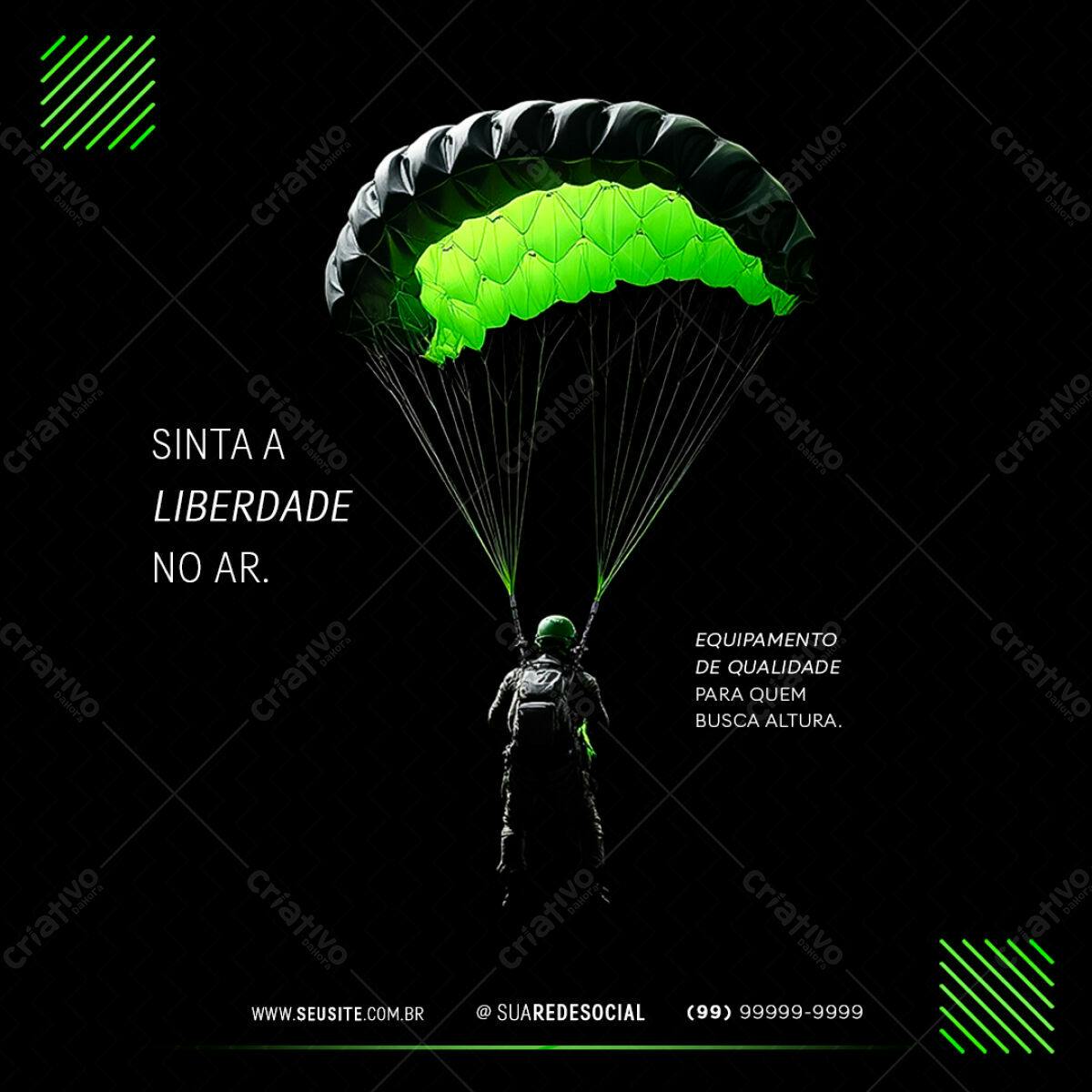Post para Redes Sociais sobre Paraquedismo PSD Editável