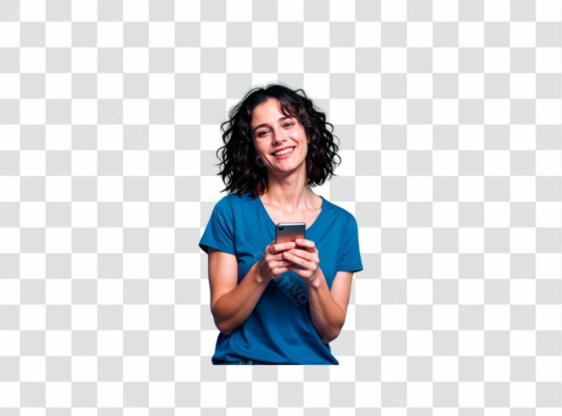 Icone Mulher usando Smartphone PNG com fundo transparente