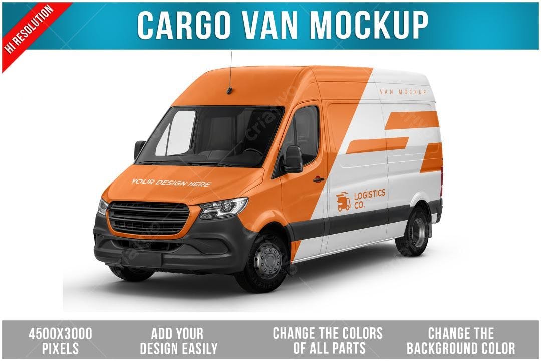 Mockup Caminhão de Carga Laranja e Branco: Design Moderno