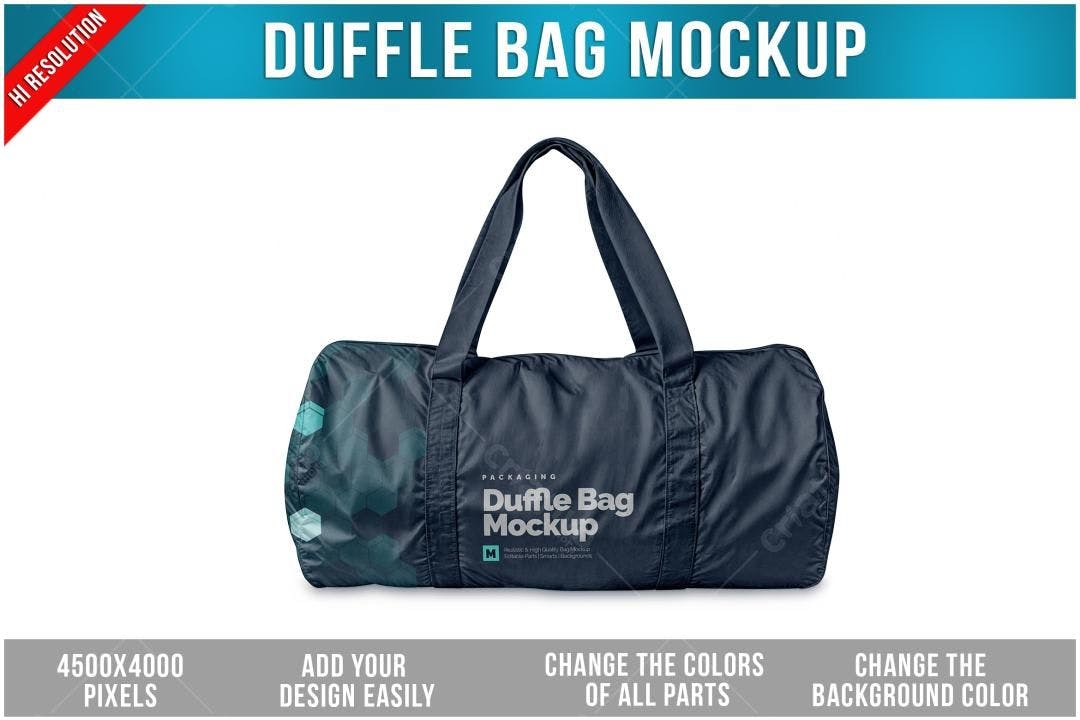 Mockup Bolsa de Viagem Cinza Escuro com Design Geométrico