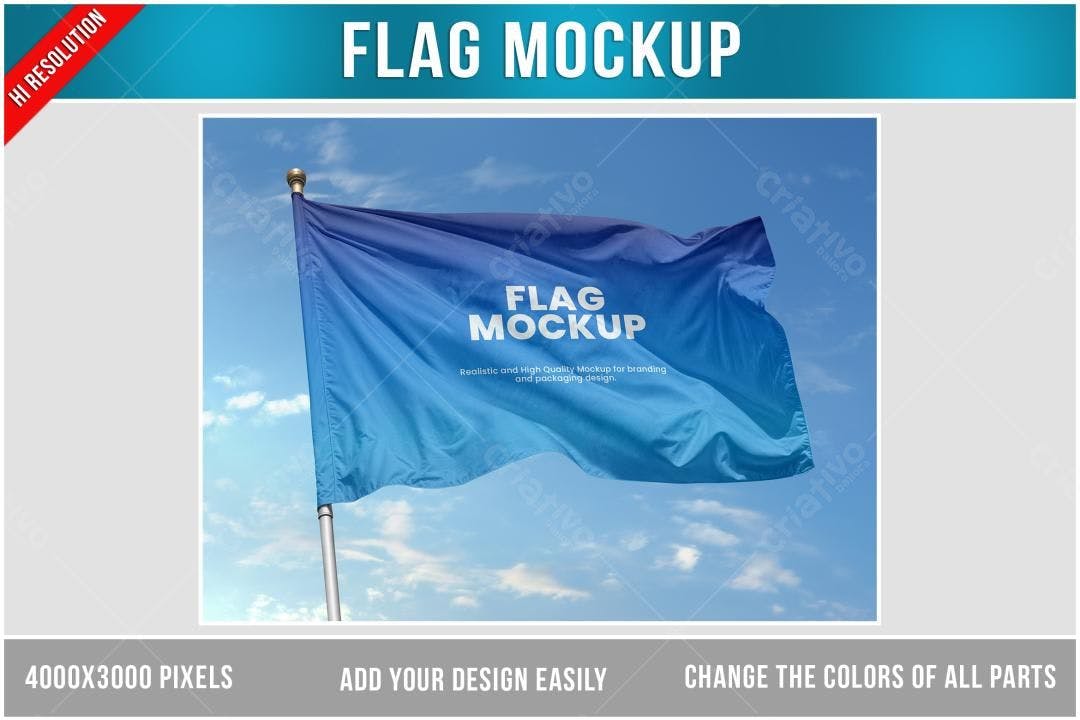 Mockup de Bandeira Realista: Azul e Degradê para Branding