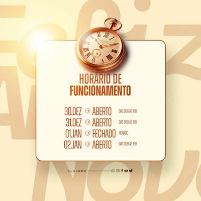 Social Media Comunicado Final De Ano Horário De Funcionamento