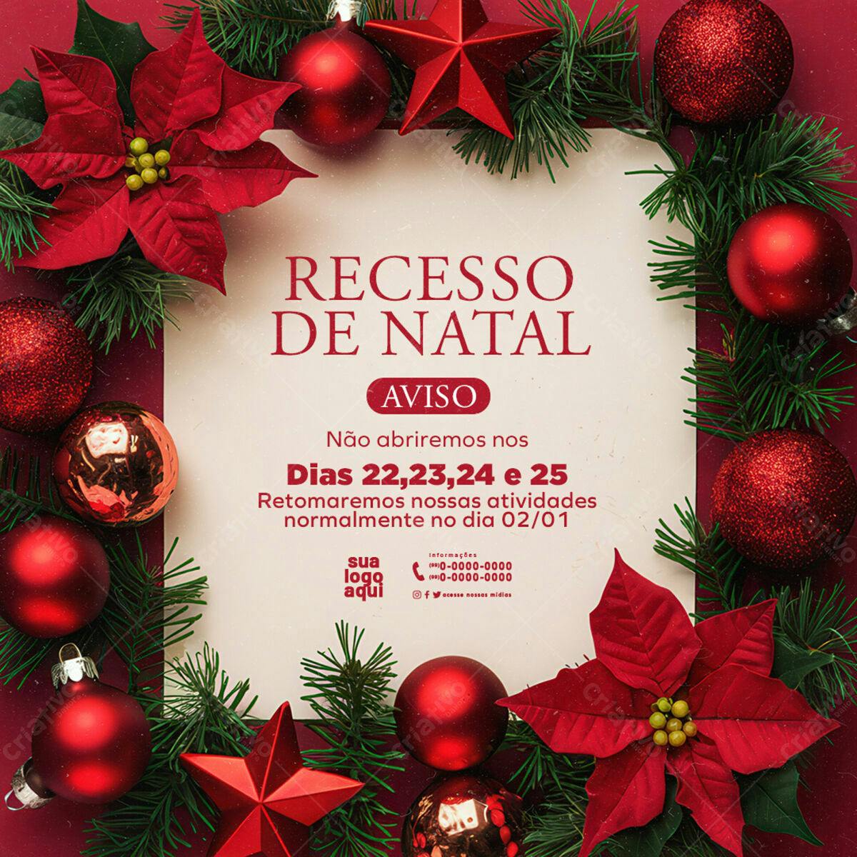 Aviso Recesso de Natal PSD Editável