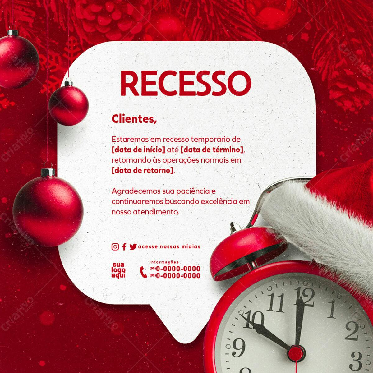 Postagem de Recesso de Fim de Ano PSD Editável