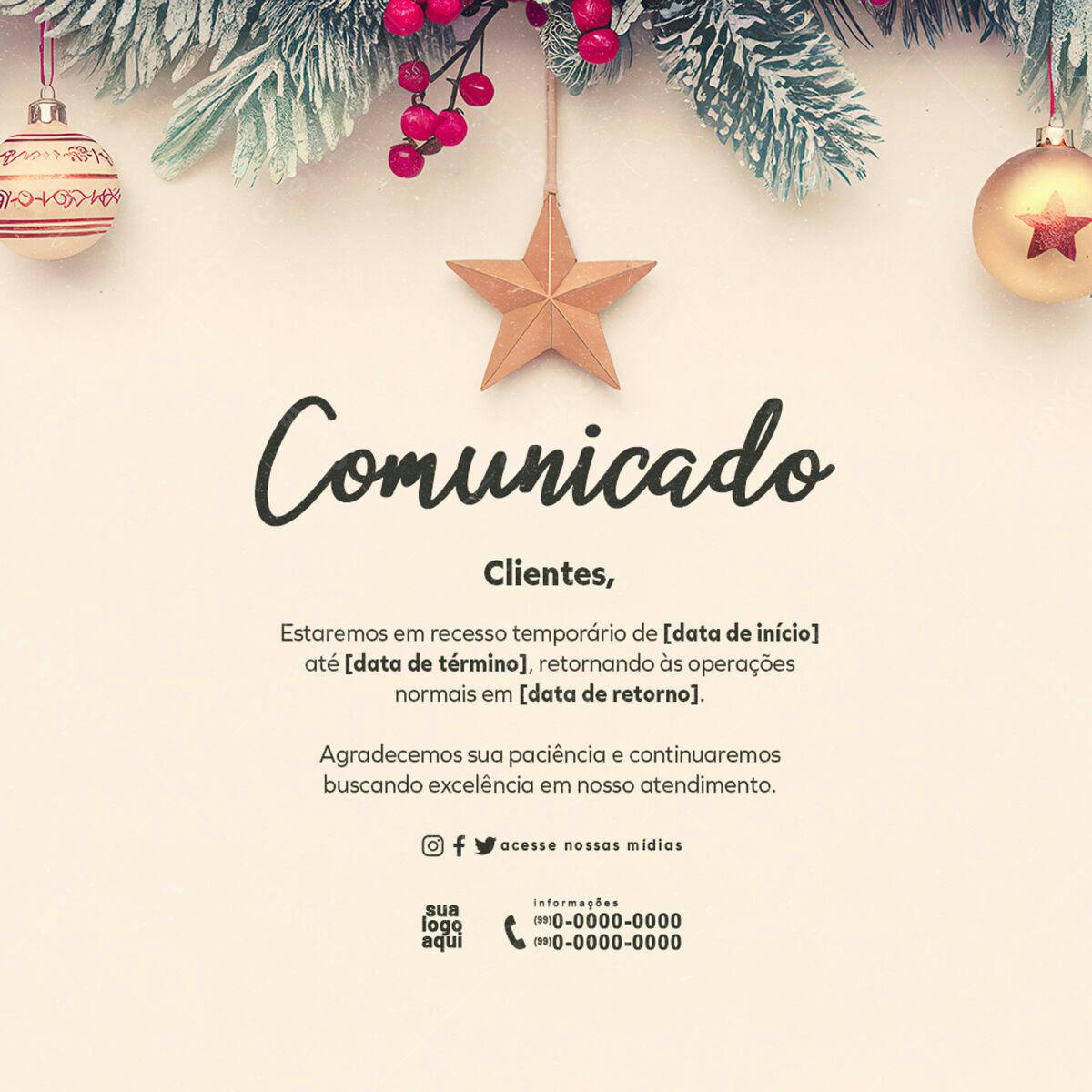 Comunicado de Fim de Ano PSD Editável