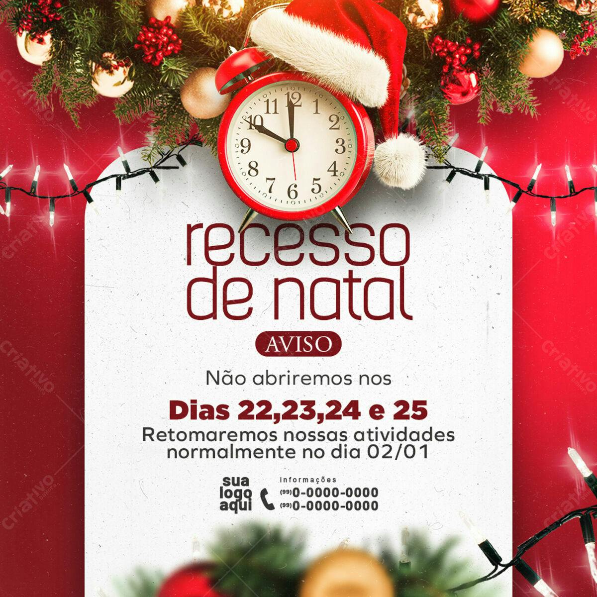 Aviso Recesso de Natal PSD Editável