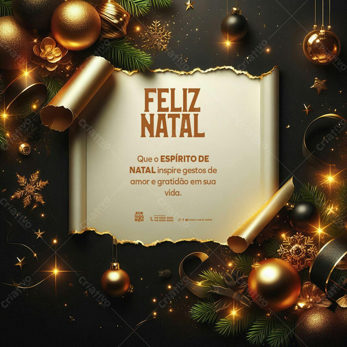 Flyer Natalino Luxo em Dourado e Preto PSD Editável