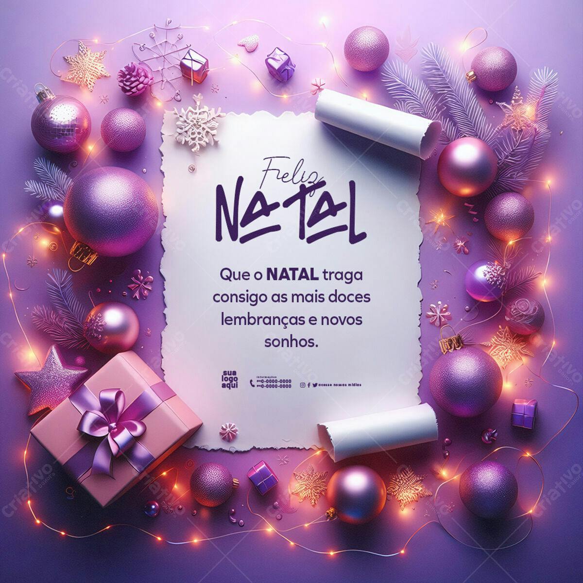 Flyer Natalino com Ornamentos Lilás PSD Editável