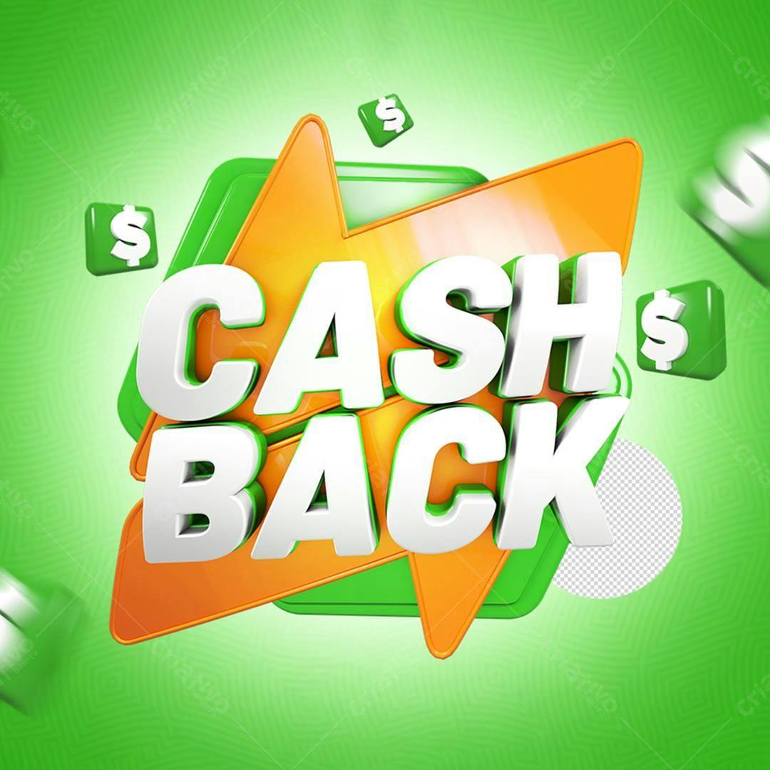 Selo 3D promocional cashback laranja e verde