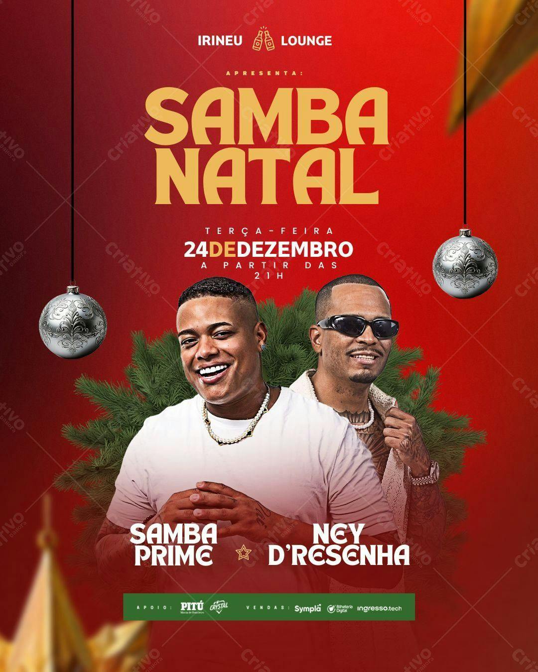 Flyer Samba Natal com Samba Prime e Ney D'Resenha Editável no Canva