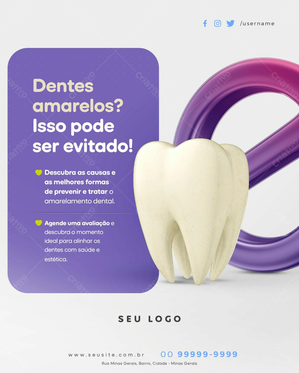 Flyer Odontológico Prevenção Dentes Amarelos PSD Editável