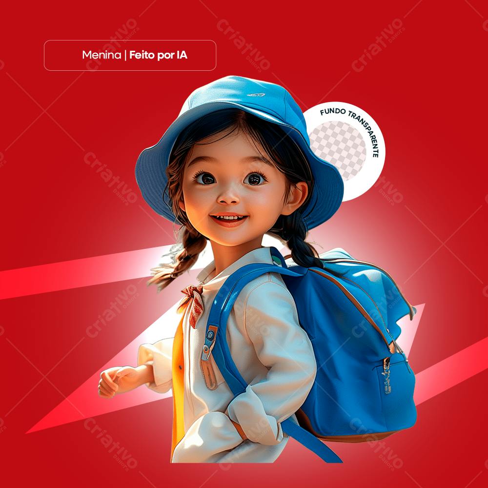 Menina Com Mochila Png, Feito Pela Ia, Fundo Transparente.