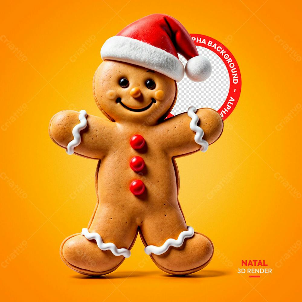 Biscoito De Natal Soridente Elemento 3D Psd Editável