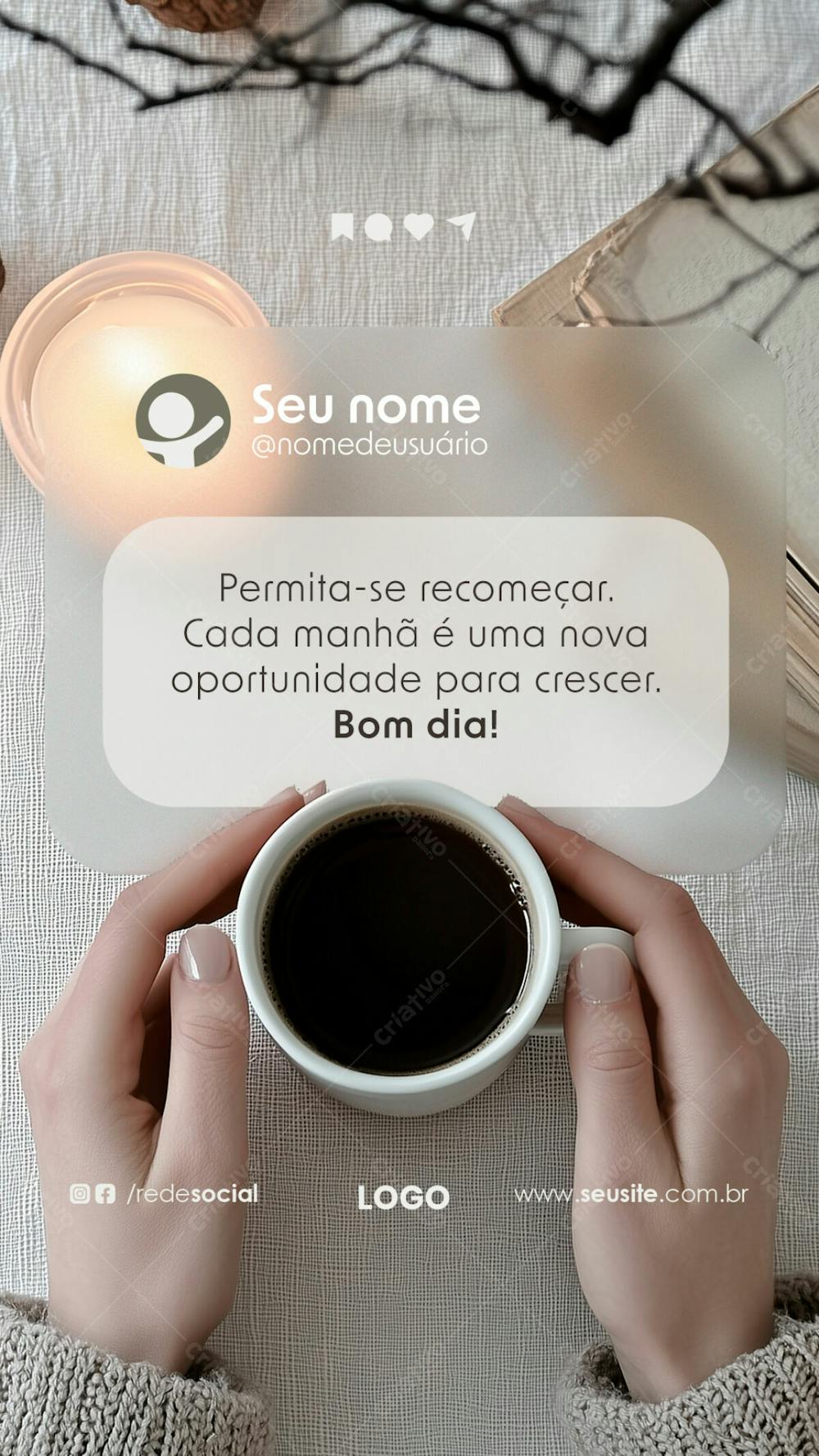 Bom Dia Motivacional Permita Se Recomeçar Social Media Psd Editável Story