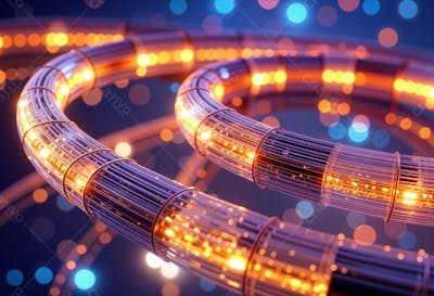Anéis De Néon De Fibra Óptica Brilhando Com Azul Desfocado