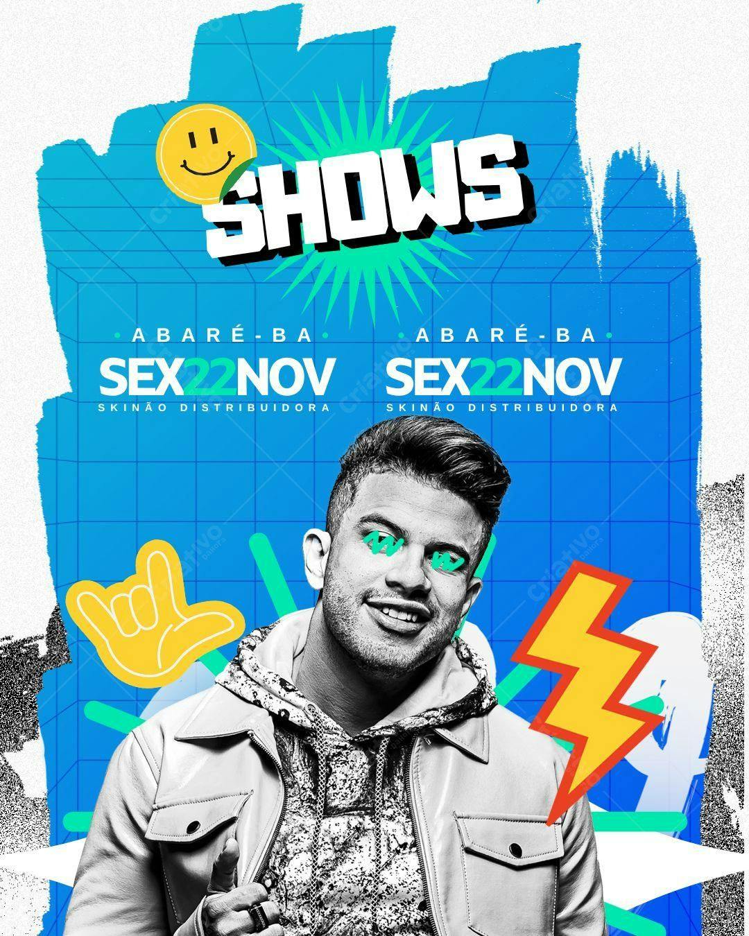 Flyer de Show Shows Sex22Nov em Abaré-BA Editável no Canva
