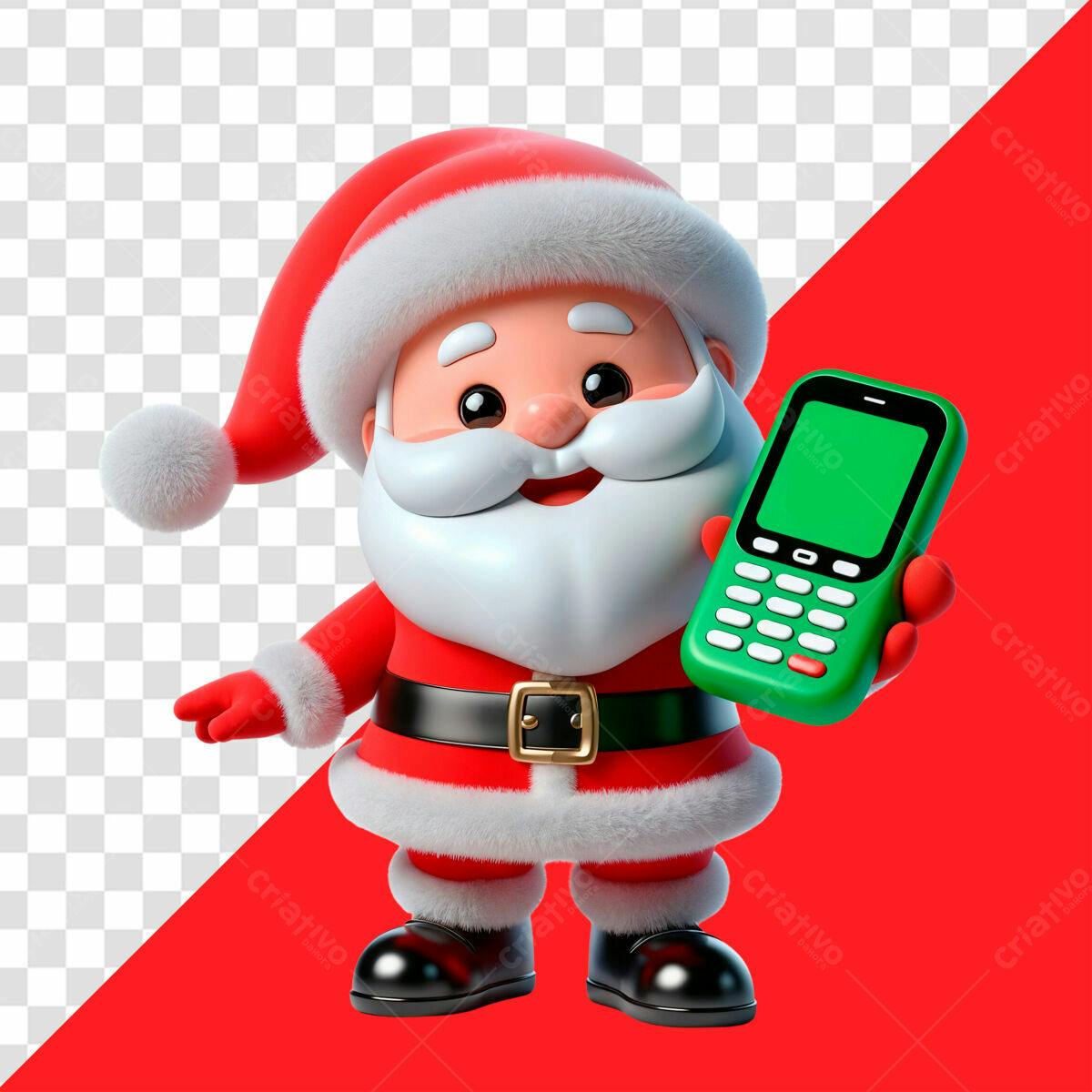 Ilustração Natalina Papai Noel com Celular PSD Editável