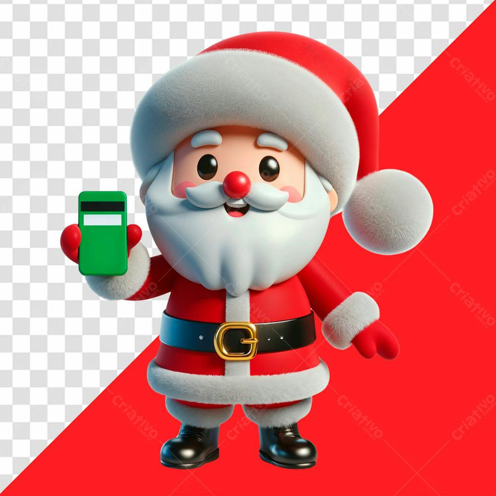 Personagem 3D De Papai Noel Segurando Uma Maquina De Cartao De Credito Para O Natal