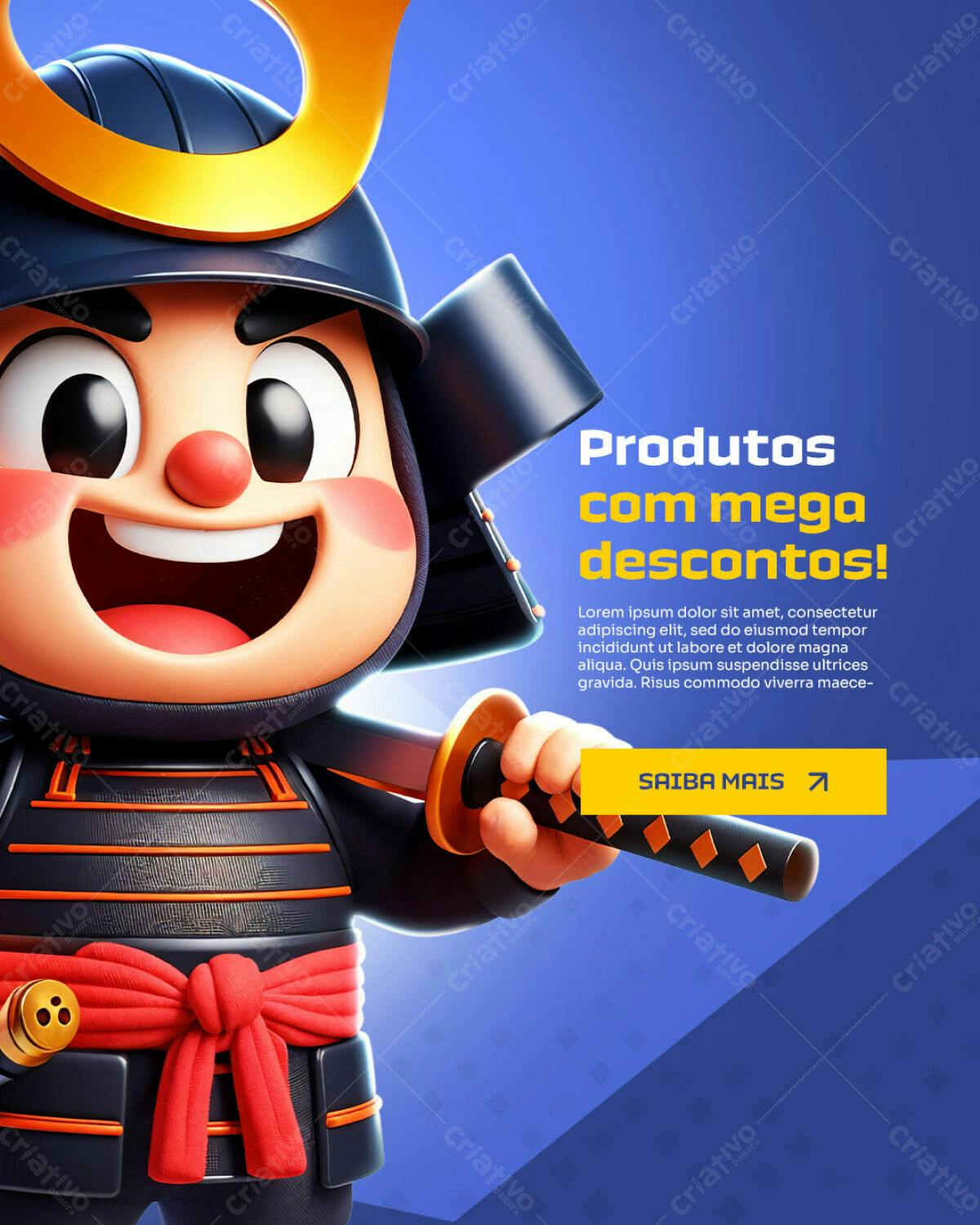 Banner Samurai com Mega Descontos PSD Editável
