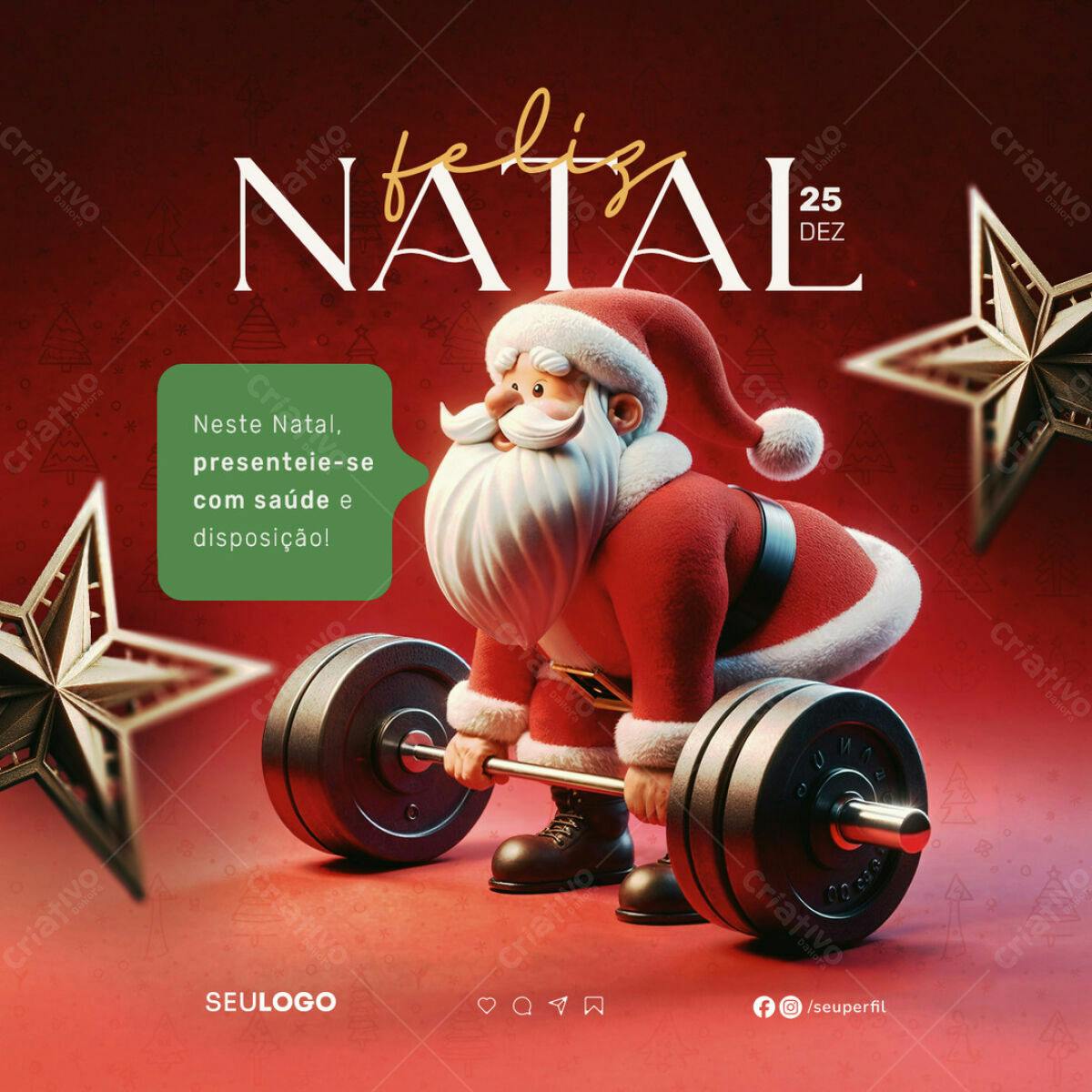 Postagem de Natal com Papai Noel Malhando PSD Editável