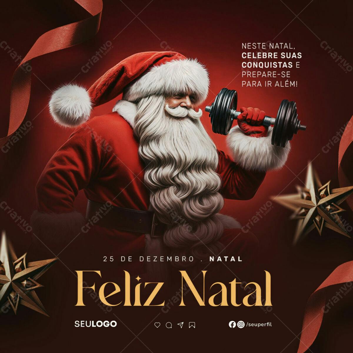 Postagem de Natal Papai Noel Malhando PSD Editável
