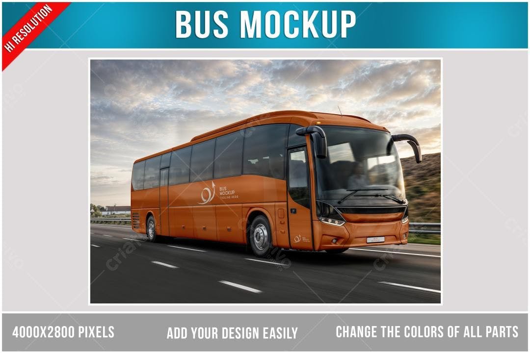 Mockup de Ônibus Realista em Alta Velocidade