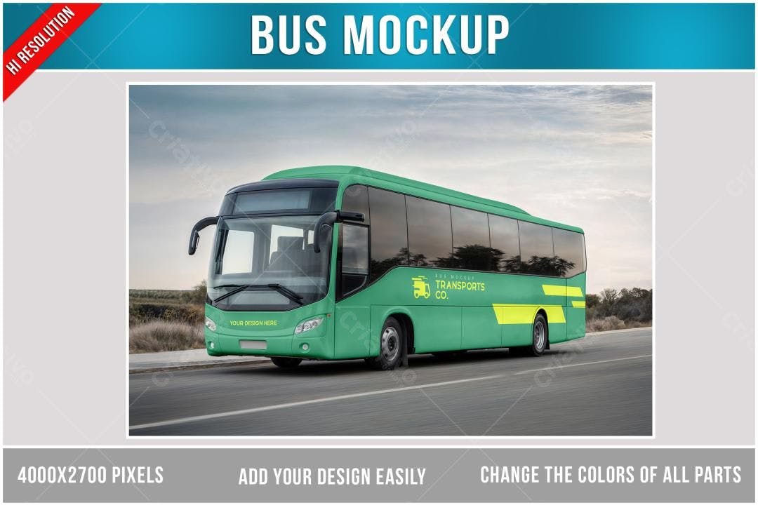 Mockup de Ônibus Verde para Transporte: Modelo Realista