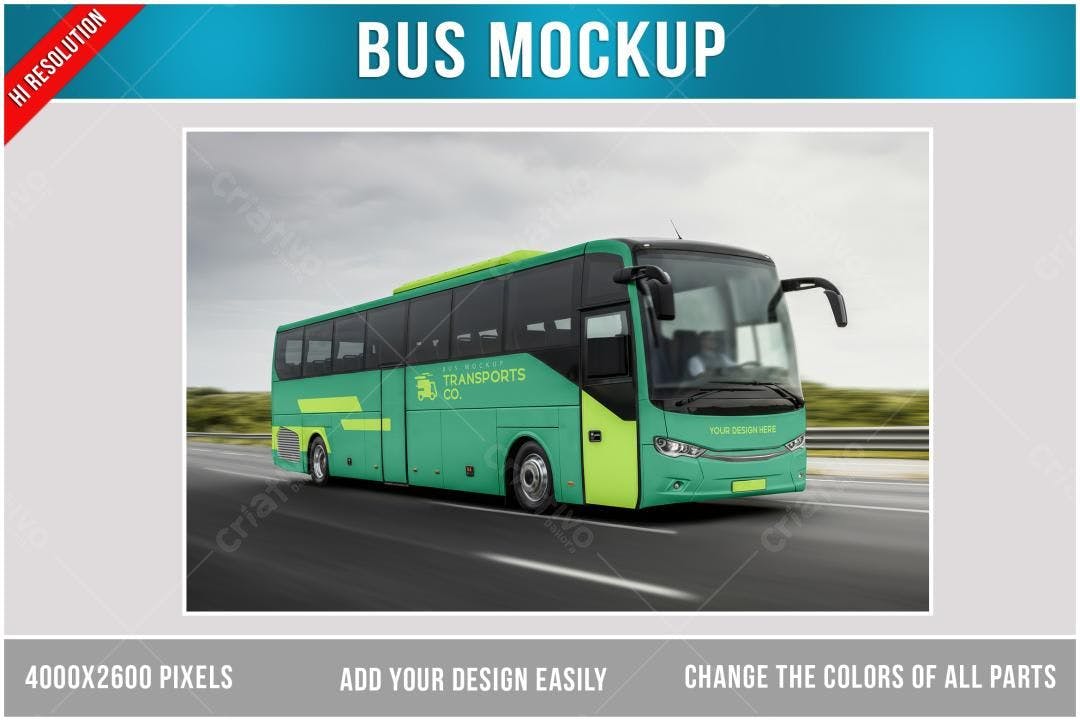 Mockup de Ônibus Verde Claro - Design Moderno para Transporte