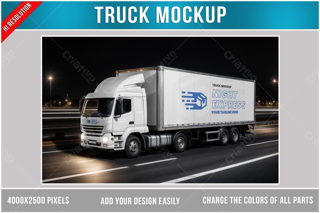 Mockup Caminhão: Design Realista Noturno para Logística