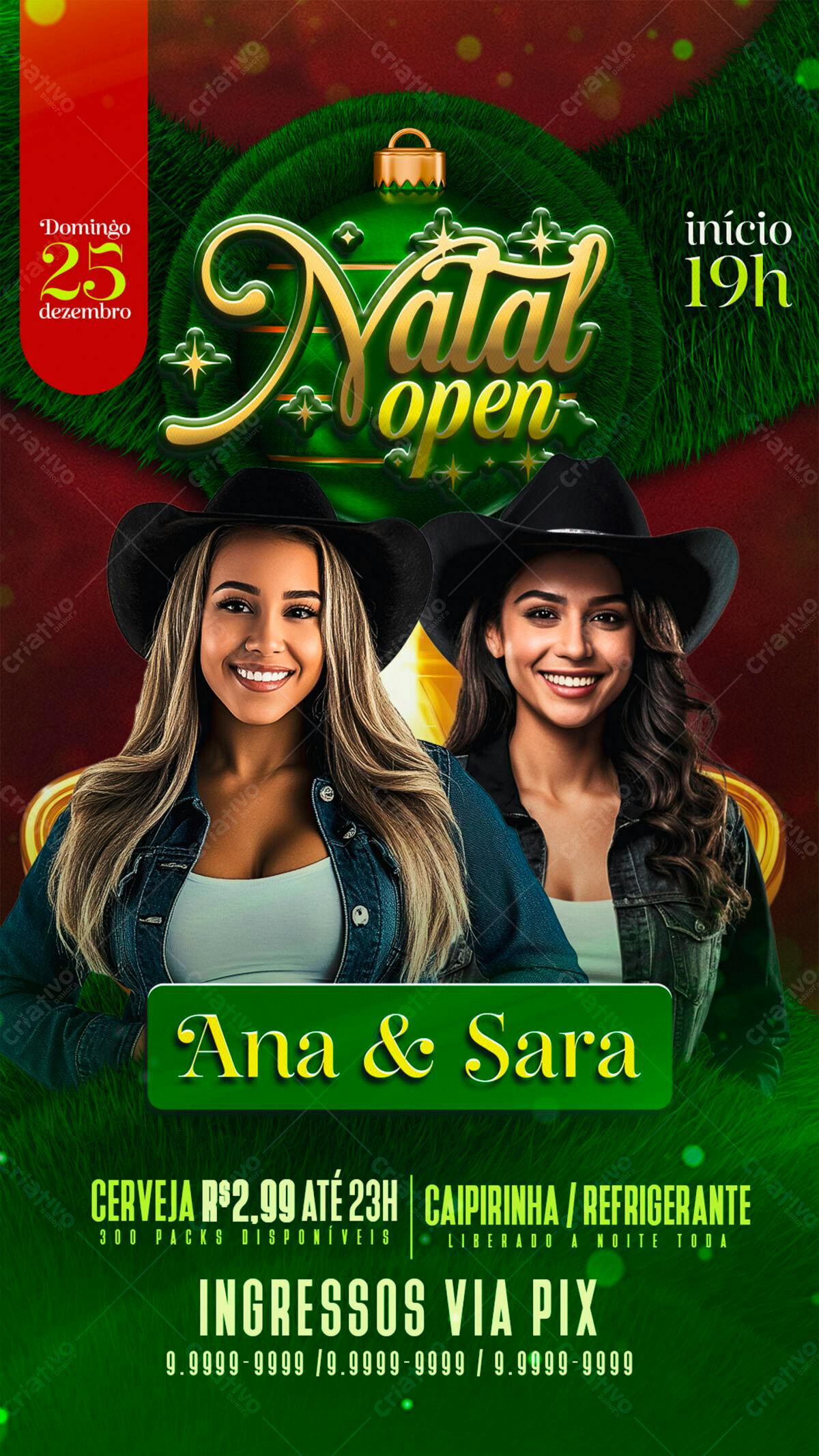 Flyer Natal Open com Ana & Sara PSD Editável