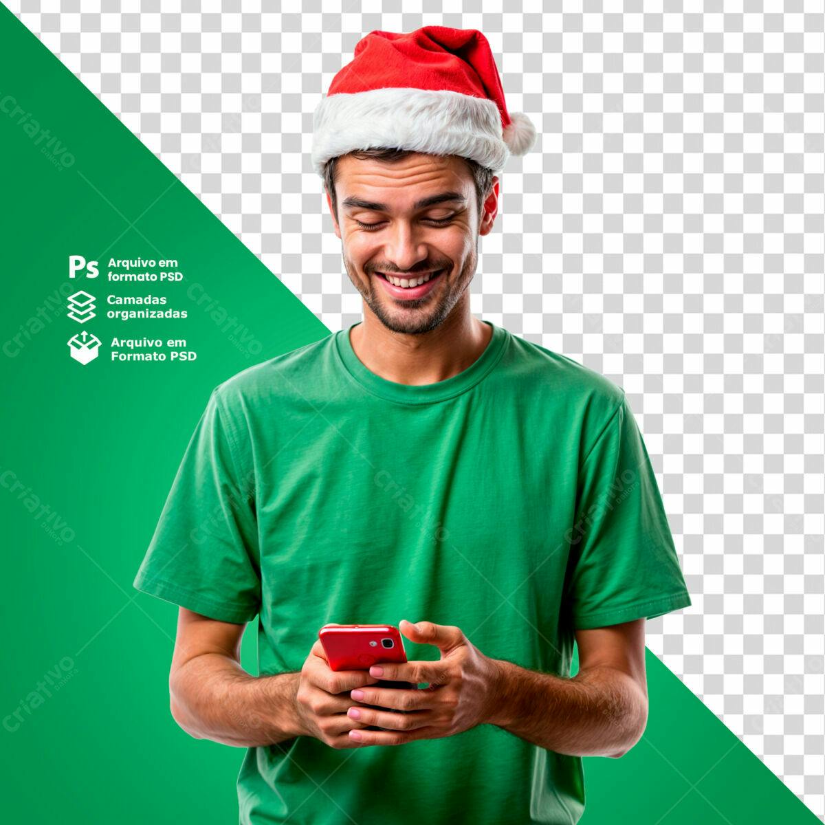 Imagem Pessoa com Celular Natal PSD Editável