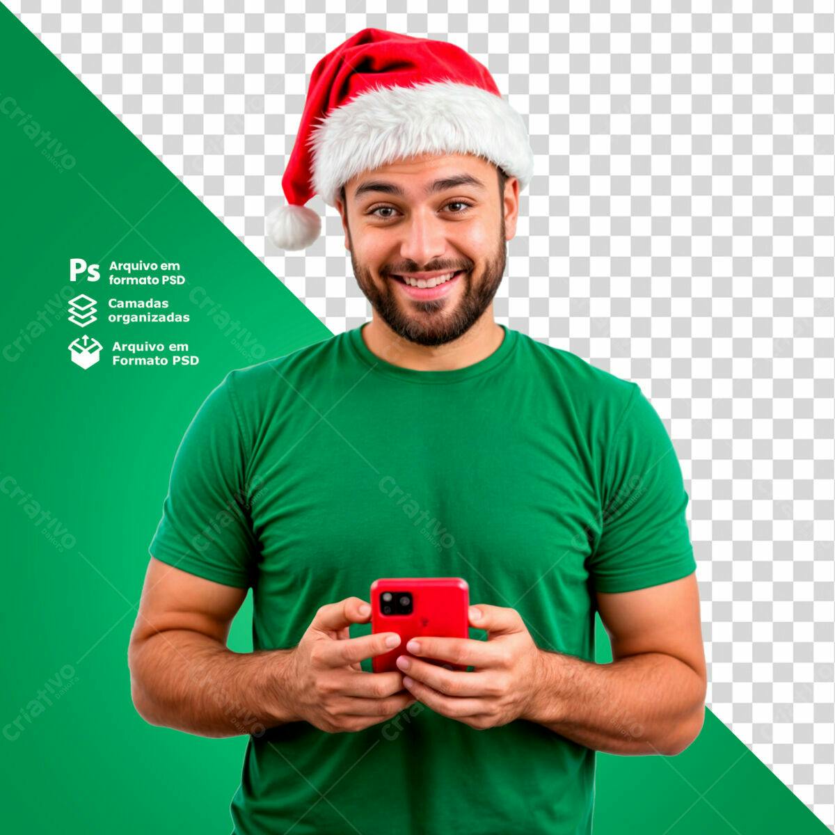 Imagem de Natal com Homem usando Smartphone PSD Editável