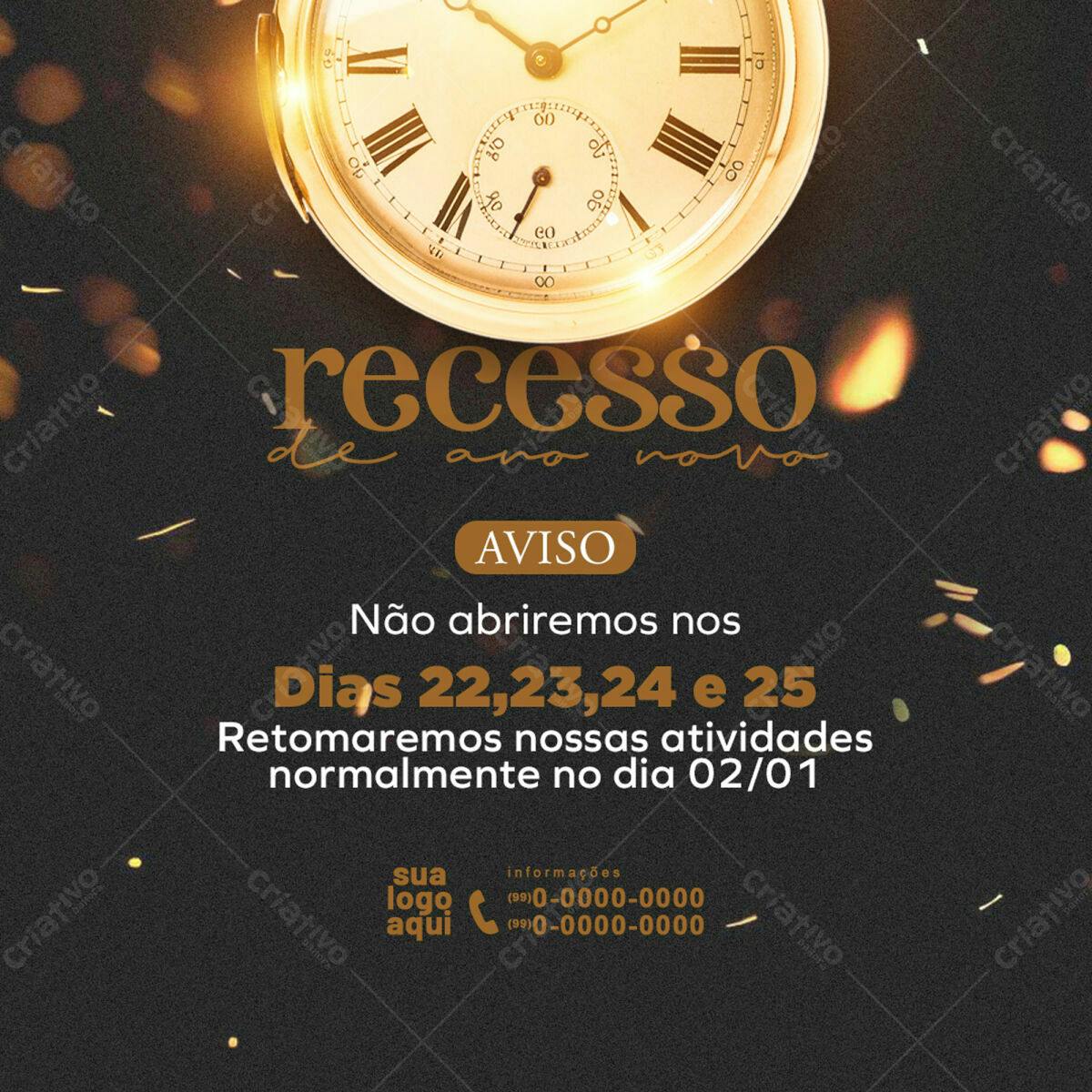 Aviso de Recesso de Ano Novo PSD Editável