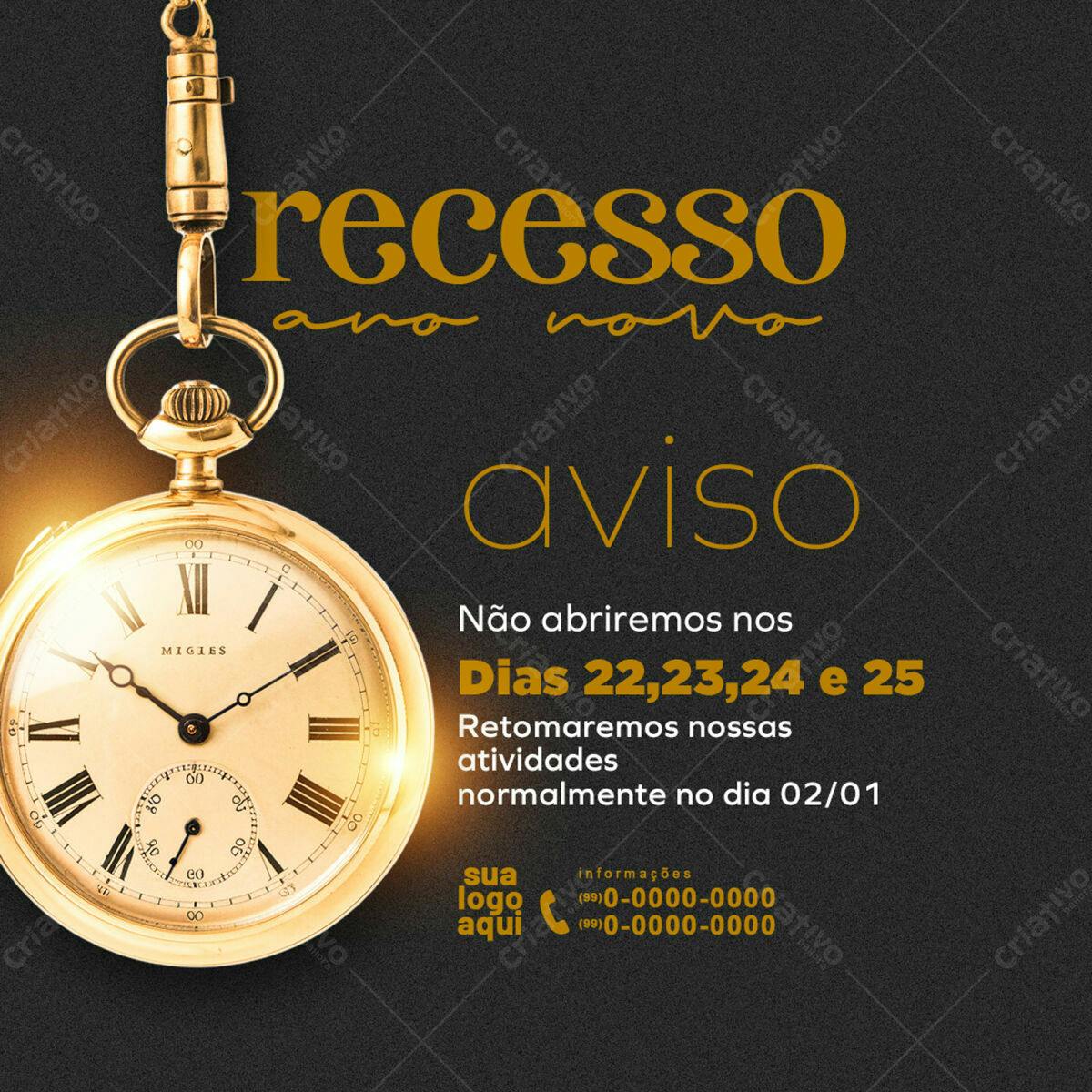 Aviso Recesso Ano Novo PSD Editável