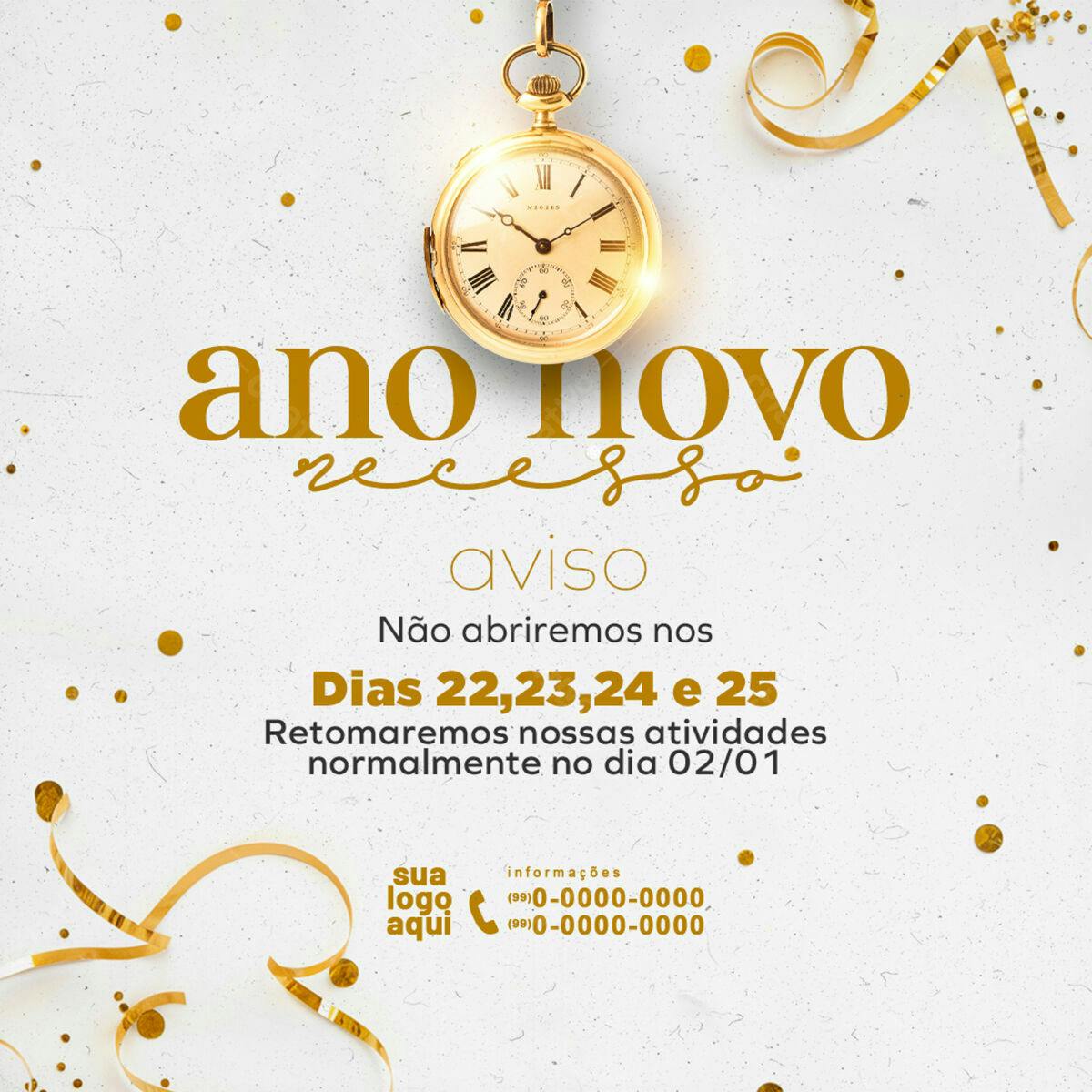 Aviso de Recesso Ano Novo PSD Editável