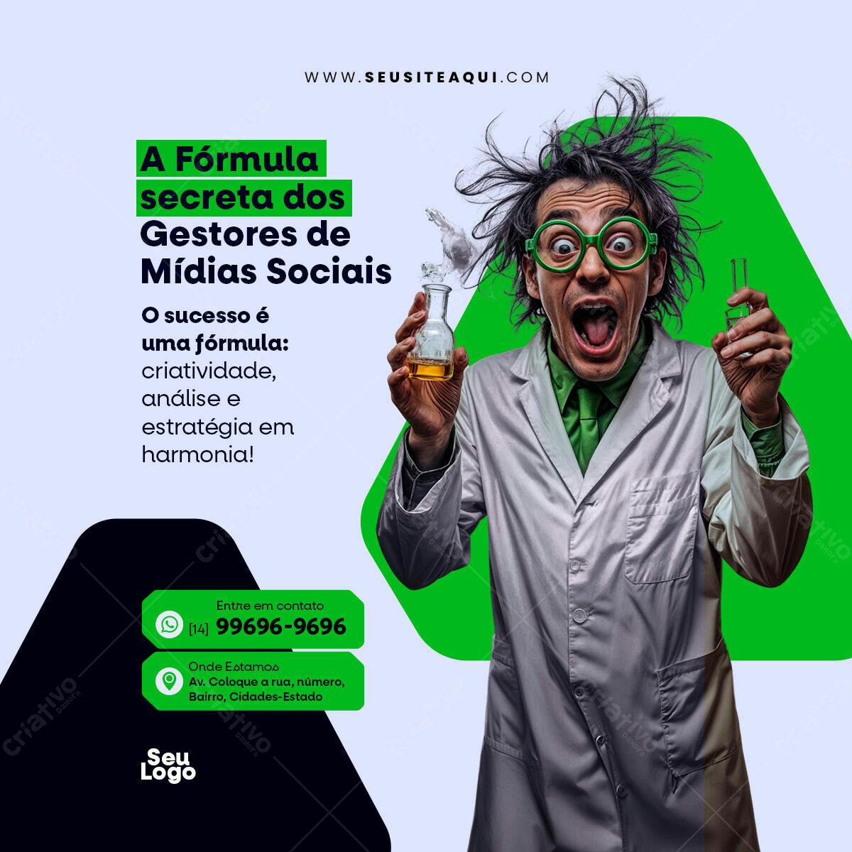 Post para Mídias Sociais com Cientista Louco PSD Editável