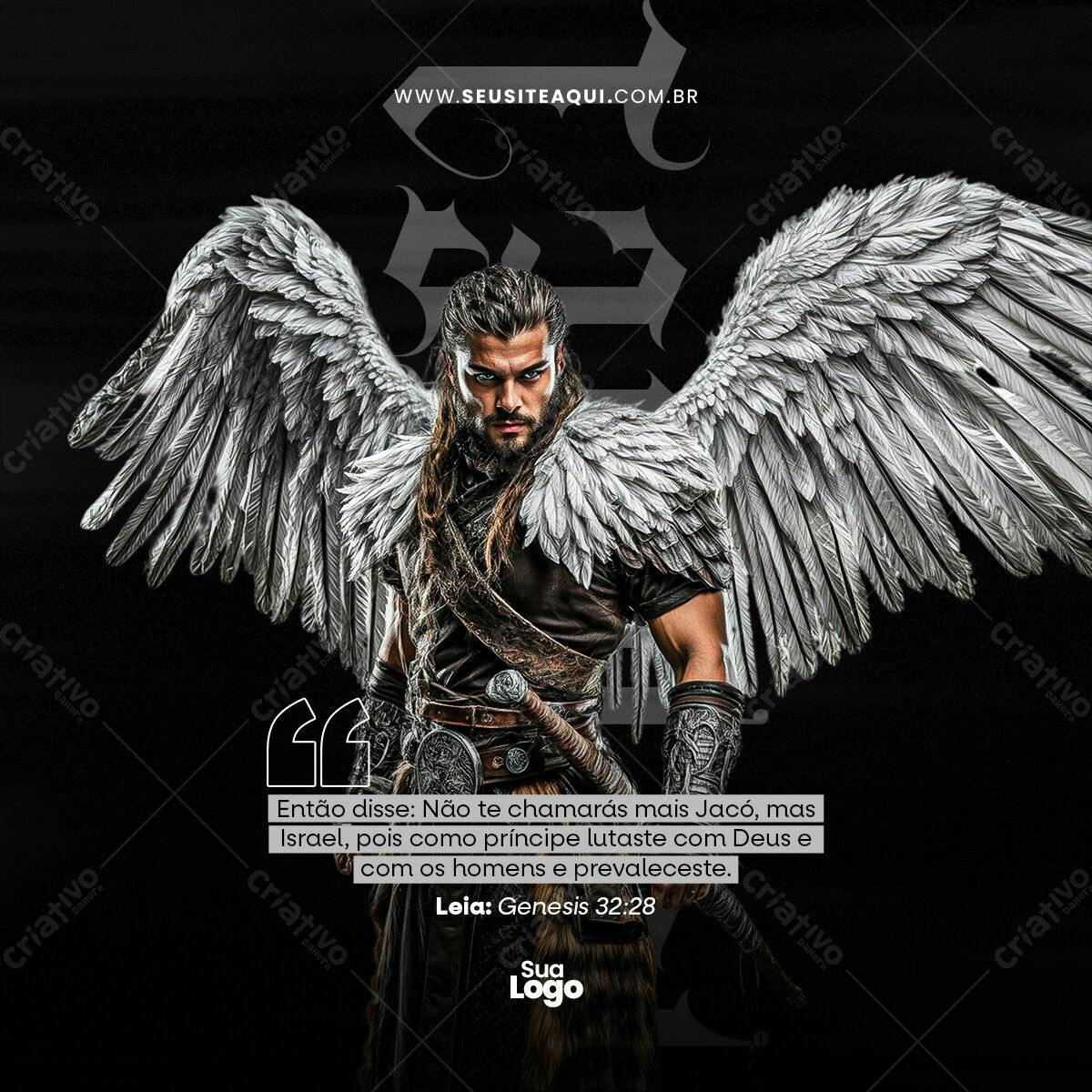 Arte Religiosa com Anjo Guerreiro PSD Editável
