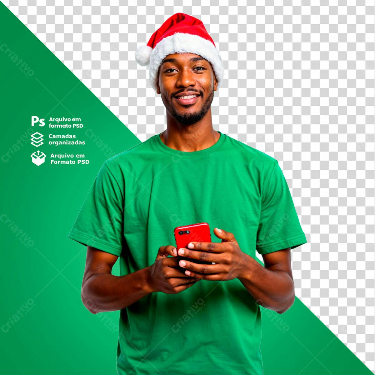 Imagem Natalina Homem com Celular PSD Editável