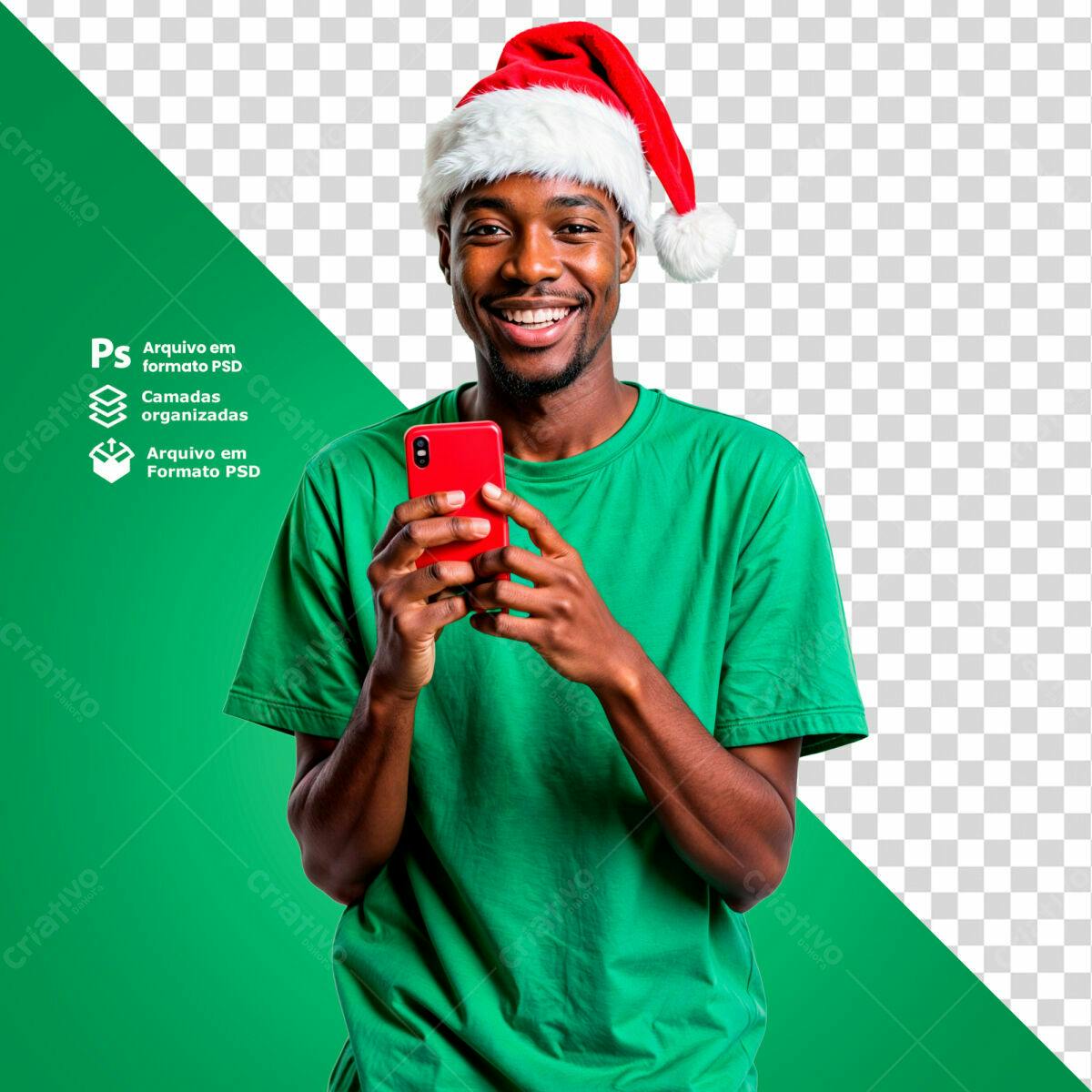 PSD Homem Negro Natal Smartphone Verde PSD Editável